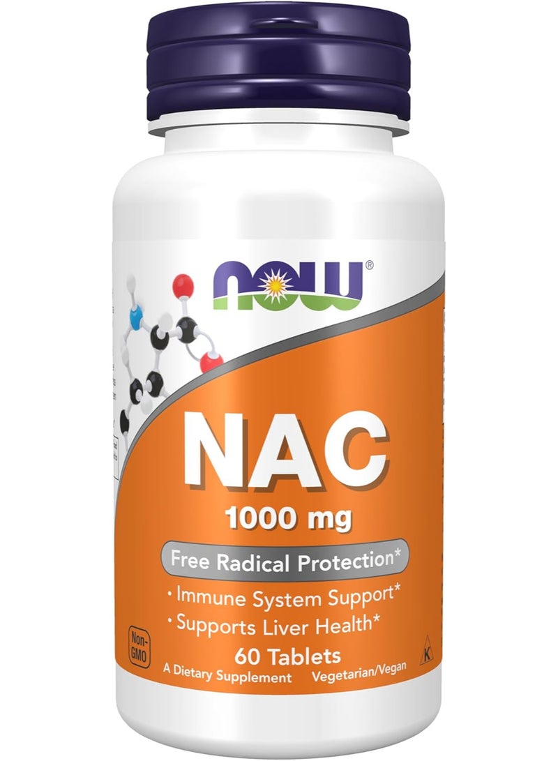 ناو مكمل غذائي، NAC (إن-أسيتيل سيستين) 1000 ملغ، حماية من الجذور الحرة، 60 قرصًا - Image 1